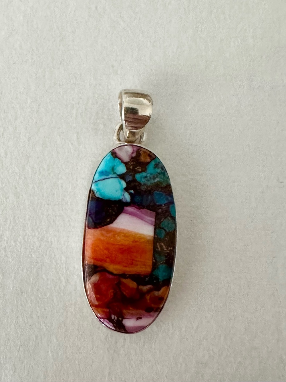 Kingman Turquoise Dahlia Oval Sterling Silver Pendant
